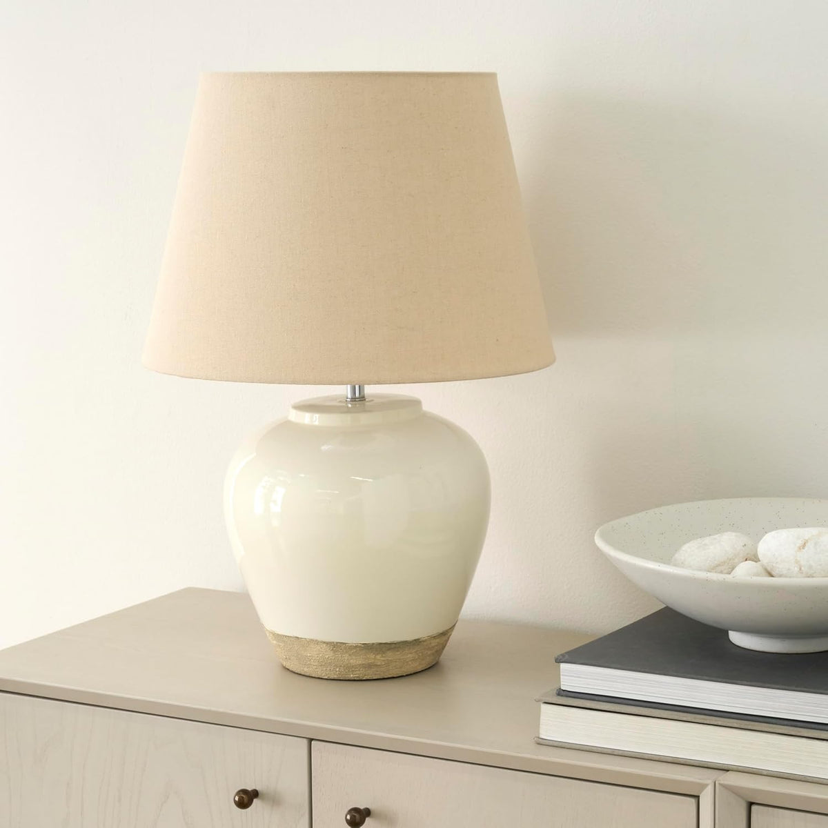 Two‑Tone Glossy Ceramic Bedside Lamp