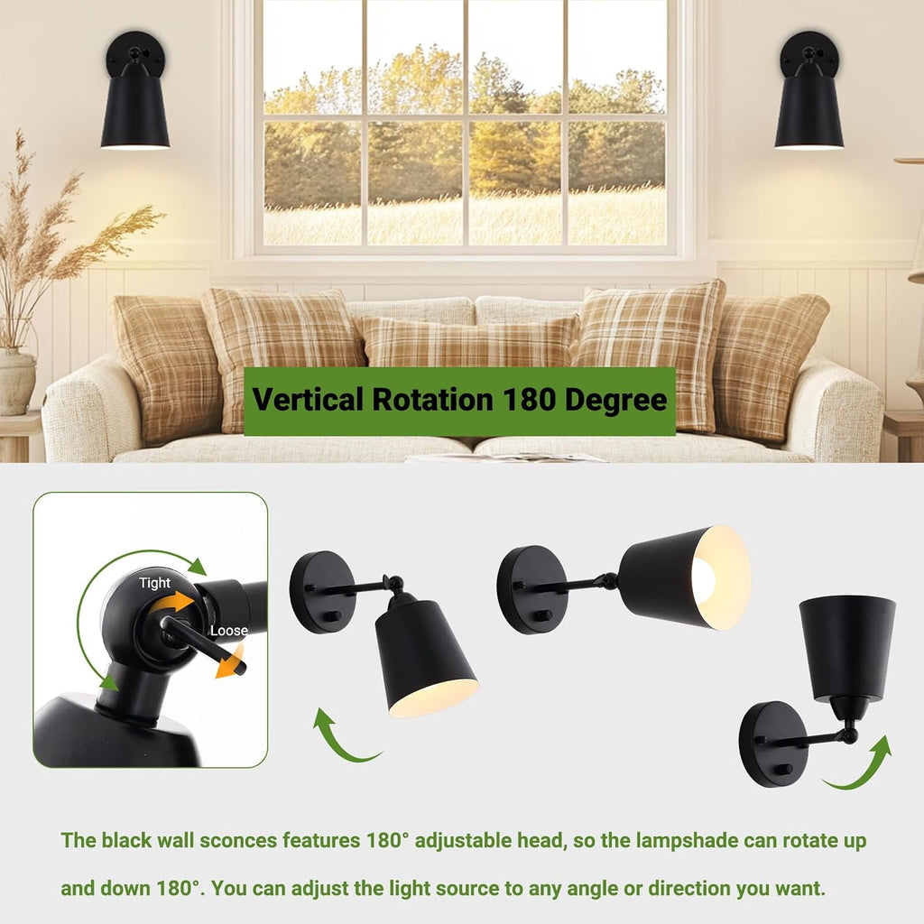 Dimmable Swing‑Arm Bedside Wall Sconces Set