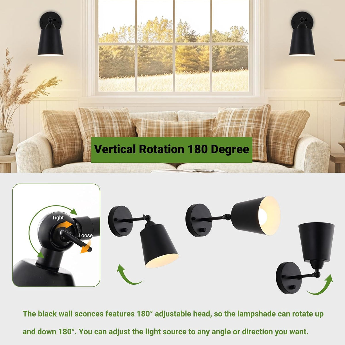 Dimmable Swing‑Arm Bedside Wall Sconces Set