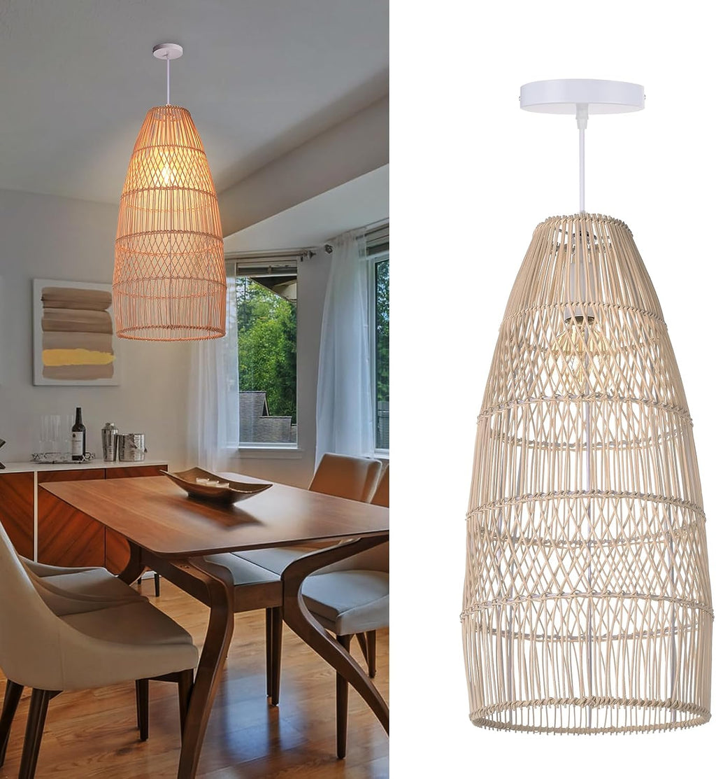 Boho Wicker Rattan Basket Pendant Light