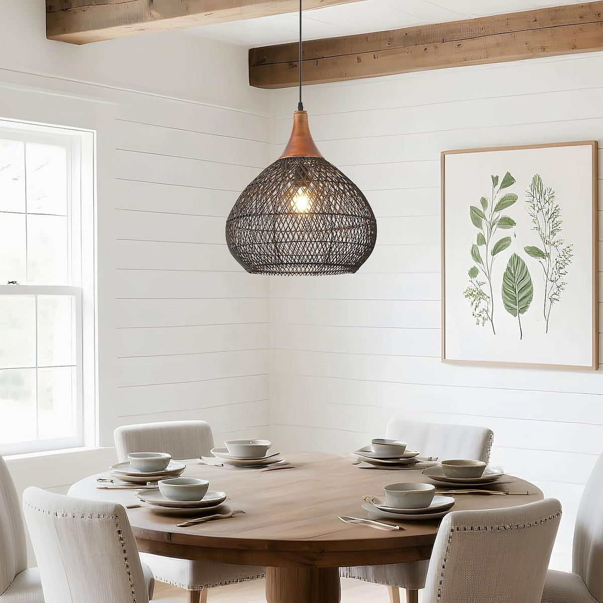 Hand‑Woven Black Rattan Pendant Light