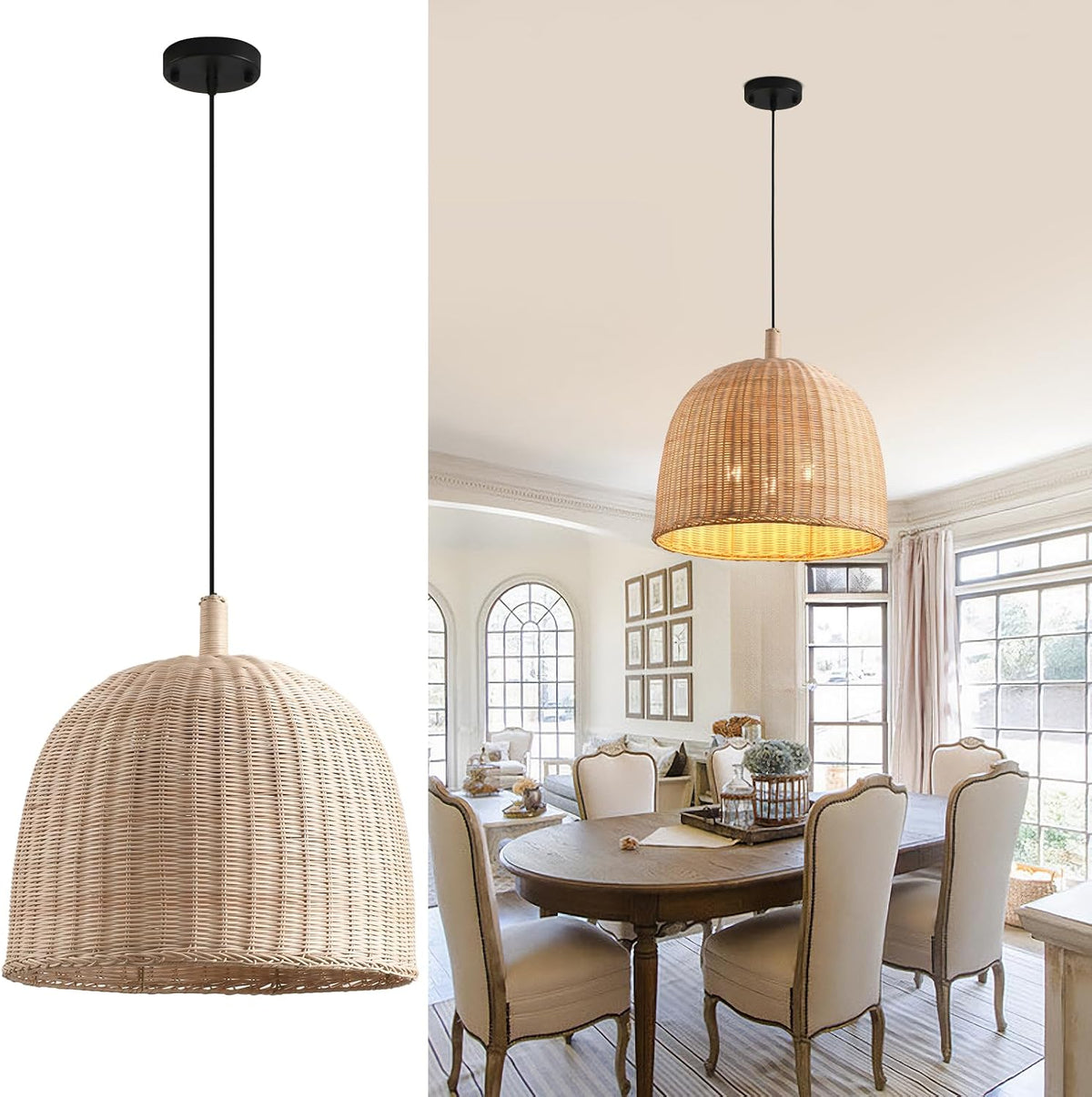 Hand‑Woven Wicker Rattan Pendant Light