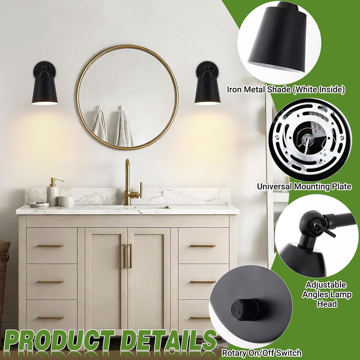 Dimmable Swing‑Arm Bedside Wall Sconces Set