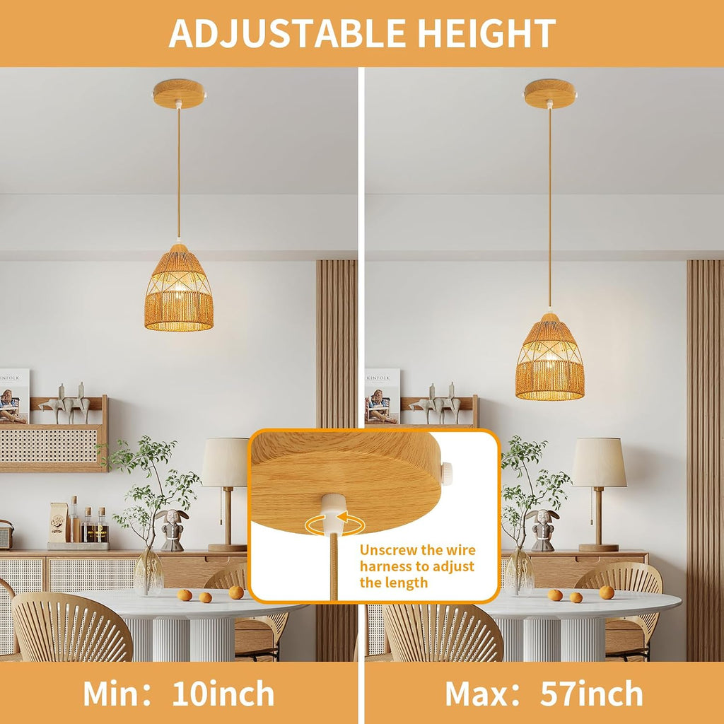 Boho Cone‑Shaped Rattan Pendant Lights