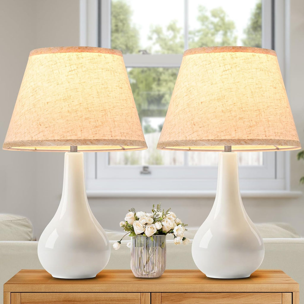 Modern White Ceramic Bedside Lamp Set