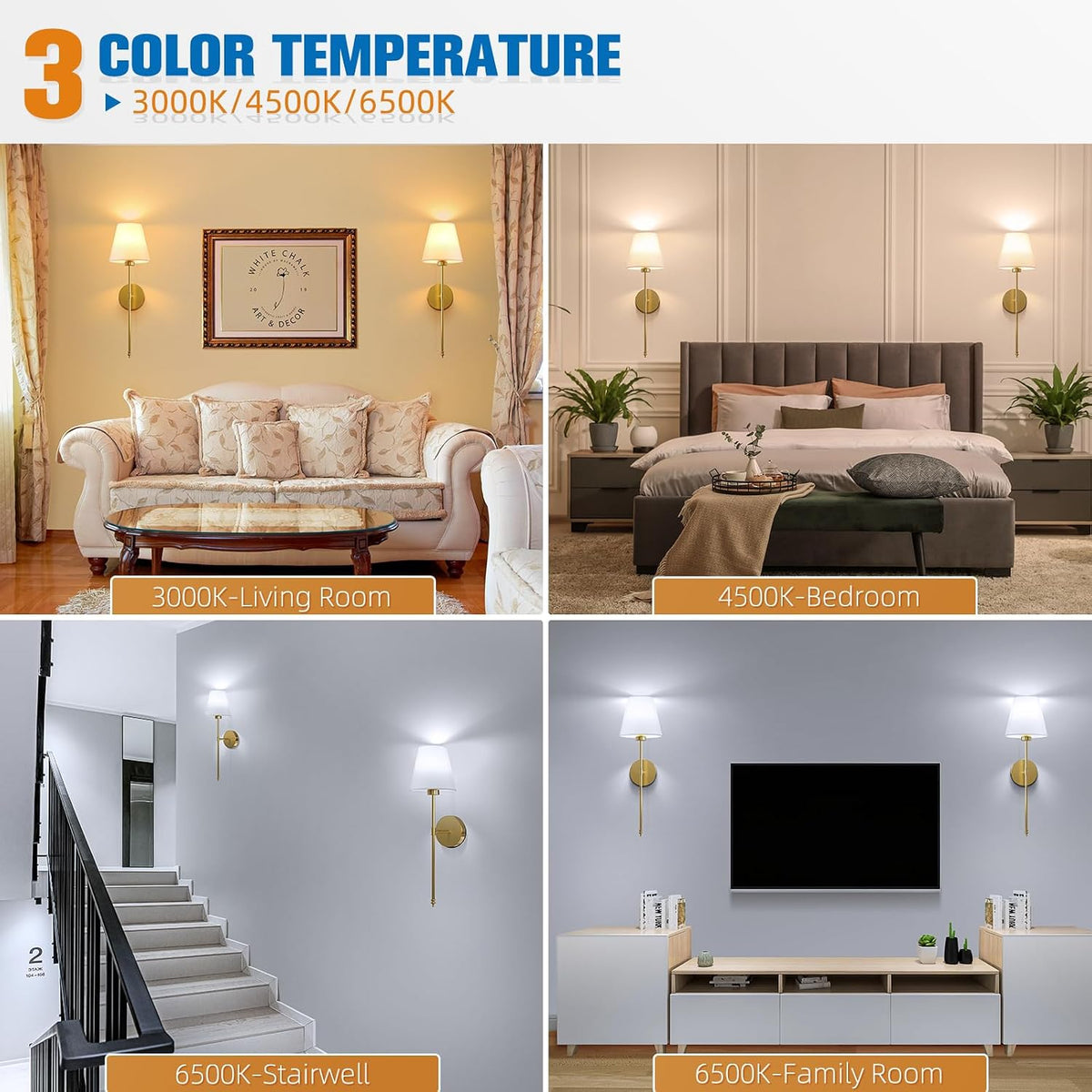Remote Dimmable Gold Rechargeable Wall Sconces Set