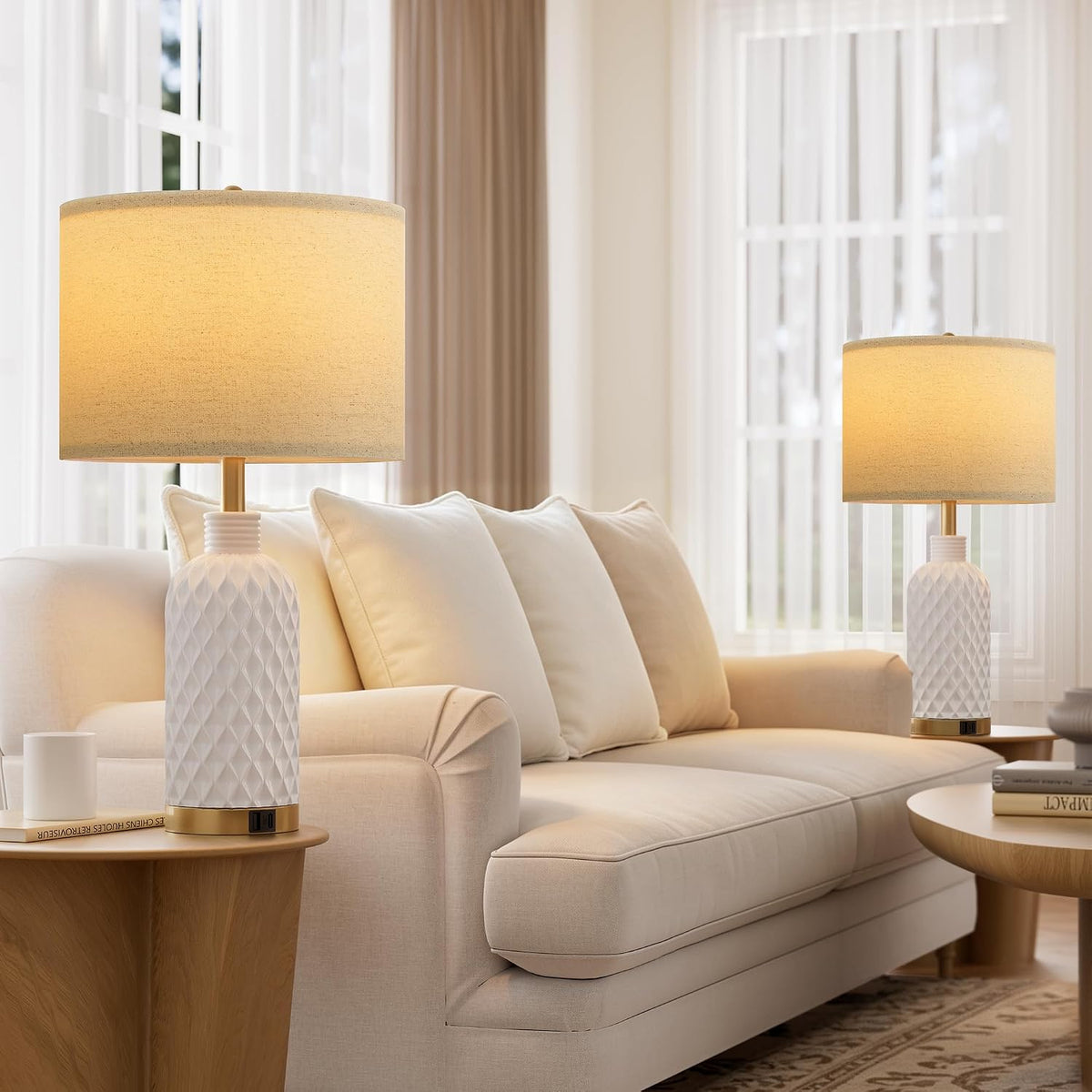Modern Ceramic Bedside Lamp Set Of 2