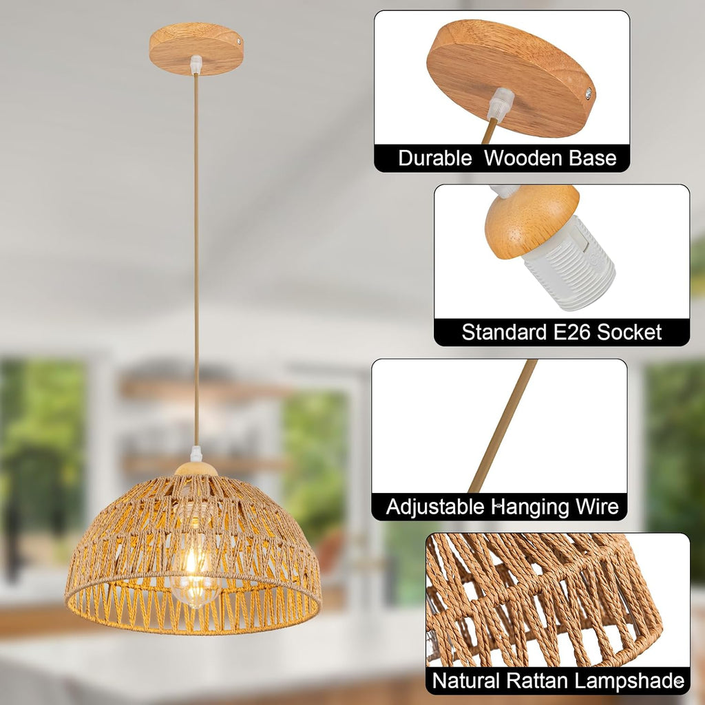 Boho Rattan Woven Kitchen Pendant Light
