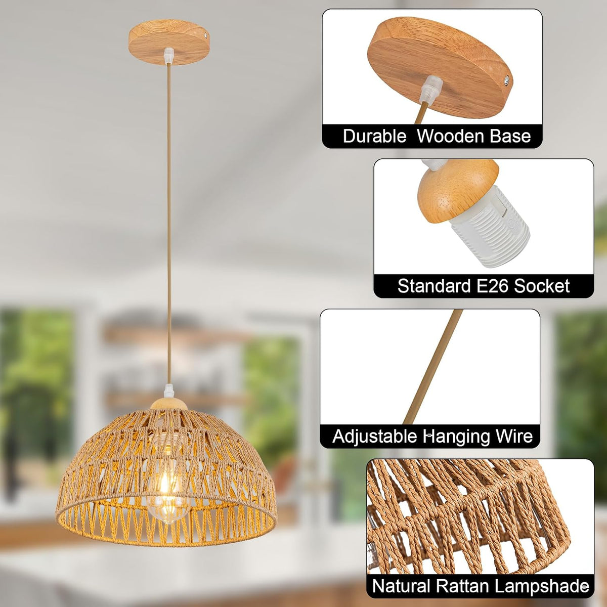 Boho Rattan Woven Kitchen Pendant Light