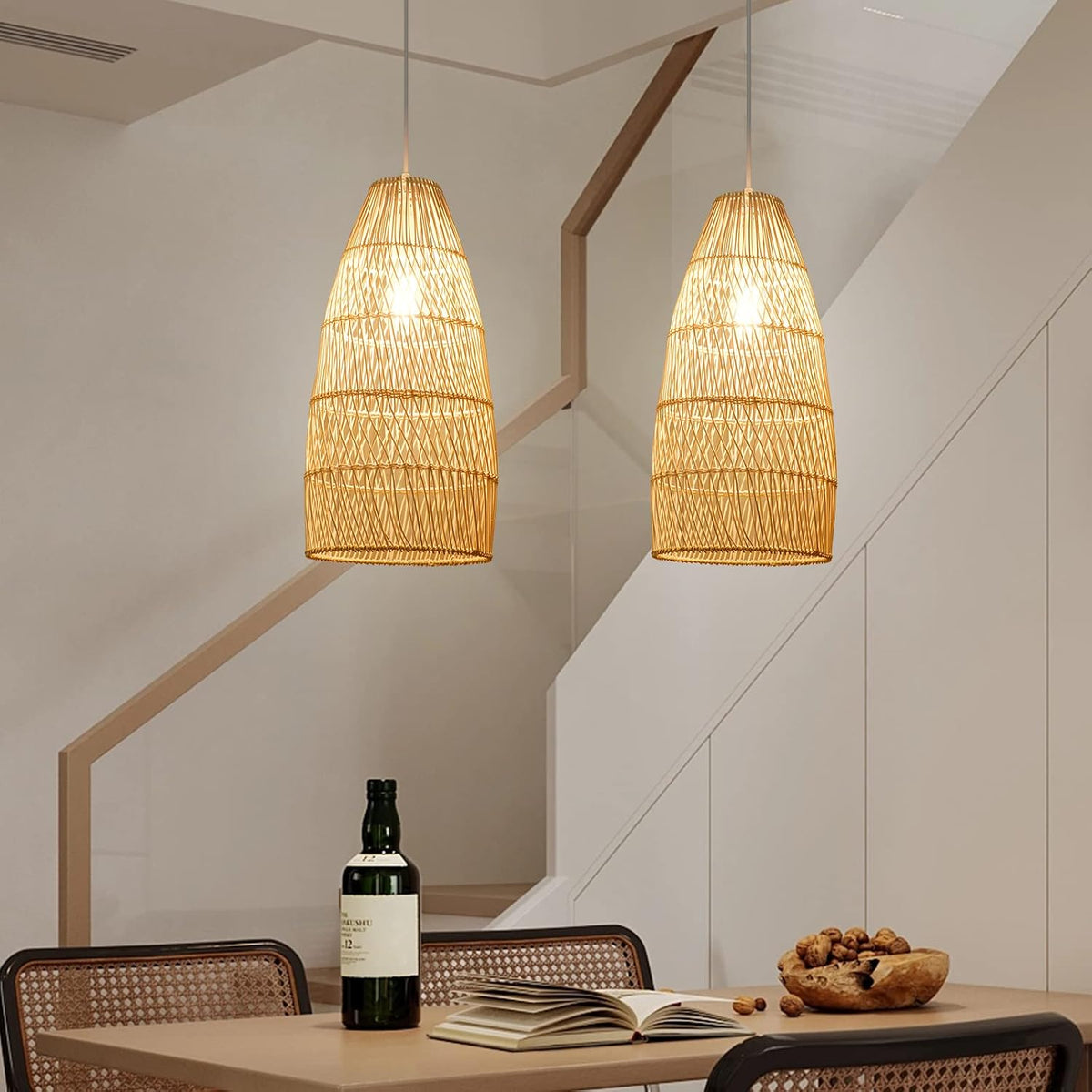 Boho Wicker Rattan Basket Pendant Light