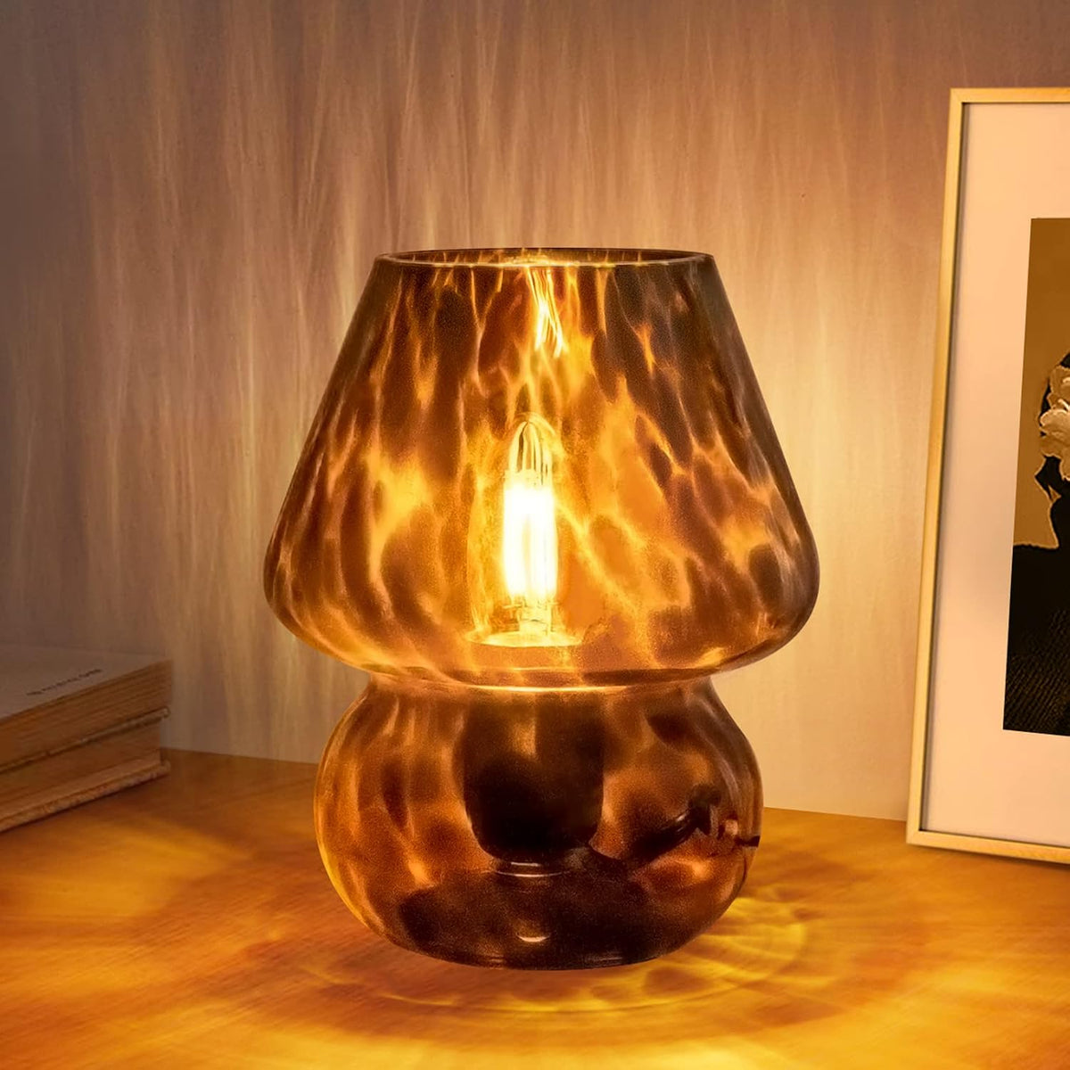 Vintage Glass Mushroom Bedside Table Lamp
