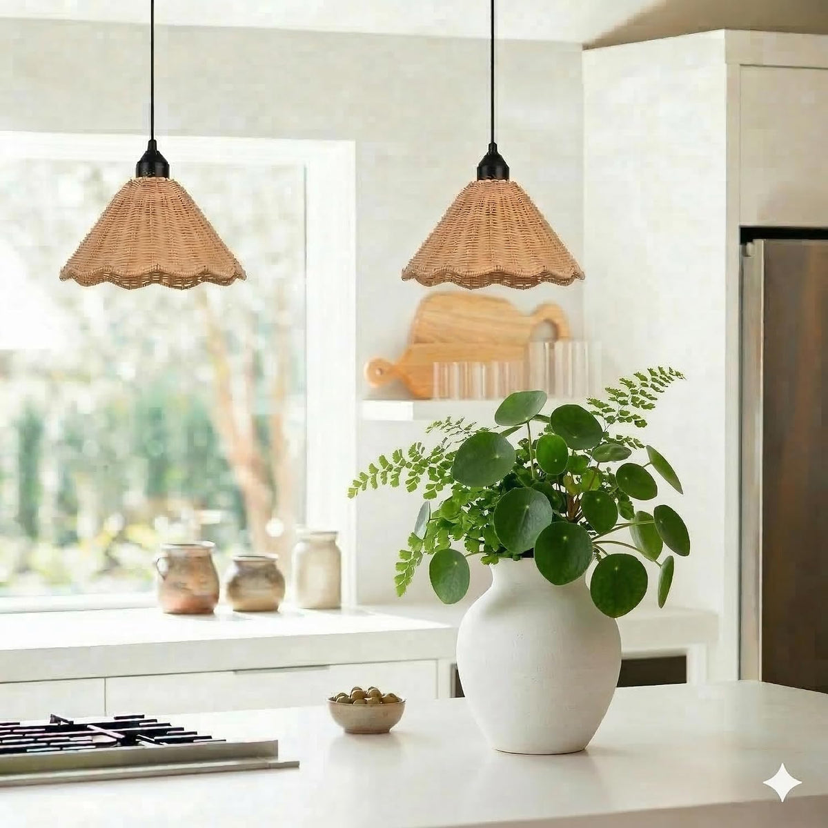 Hand‑Woven Scalloped Rattan Pendant Lights