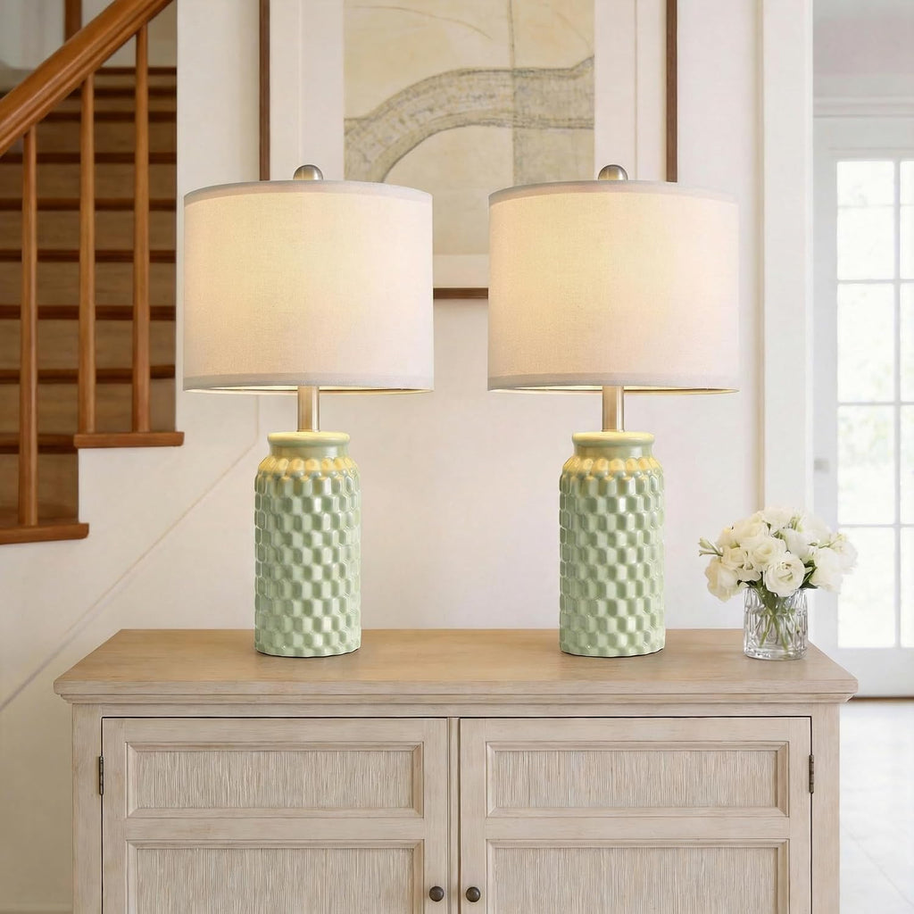 Green Ceramic Bedside Lamps Set Of 2