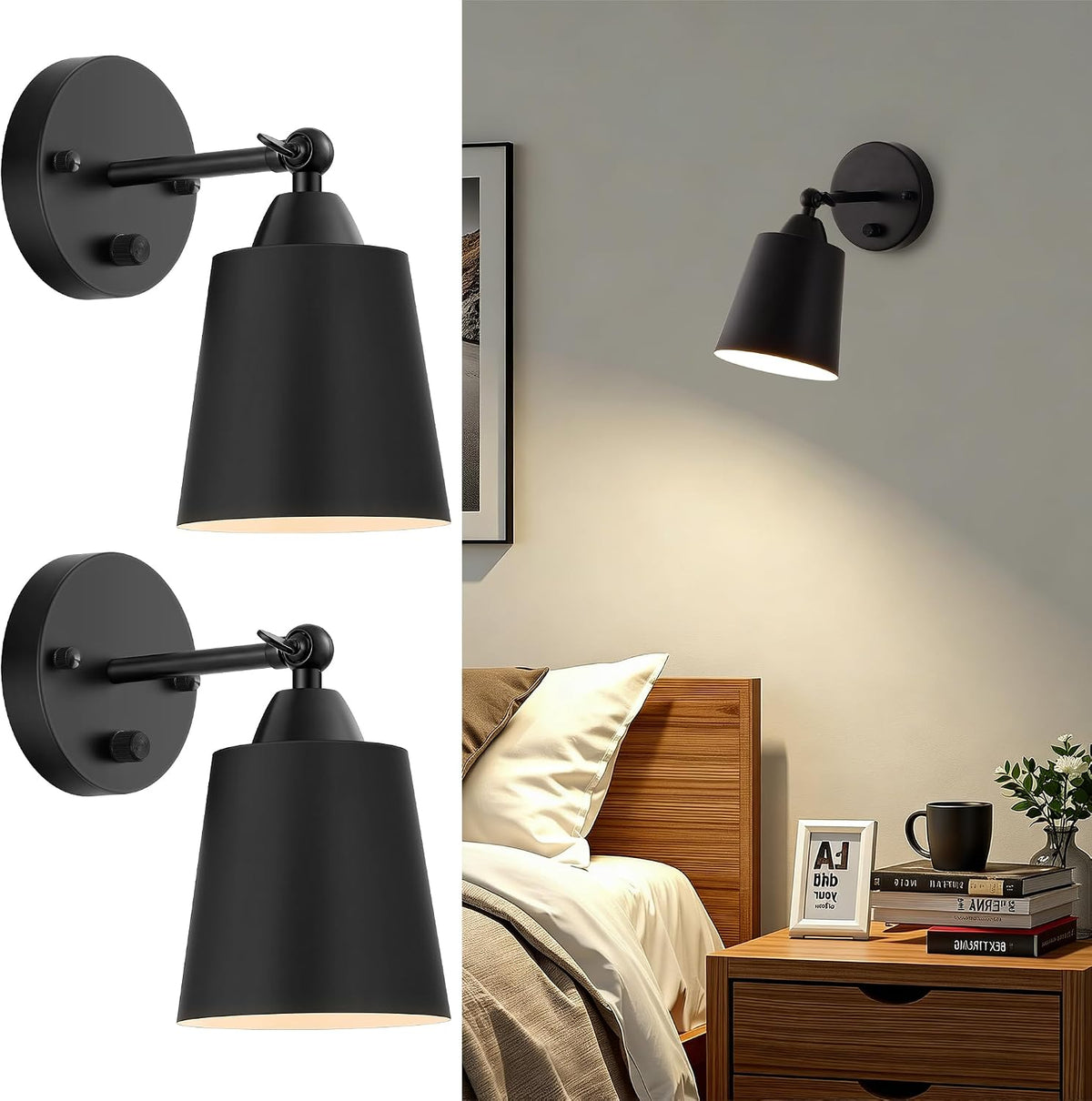 Dimmable Swing‑Arm Bedside Wall Sconces Set