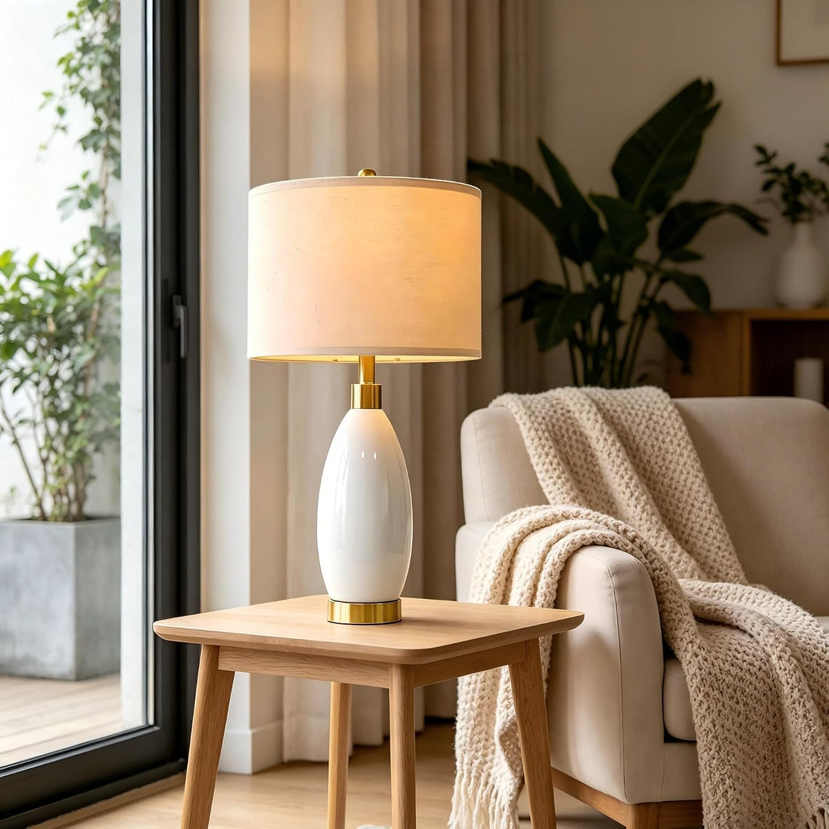 Modern Oval Ceramic Bedside Lamp Set