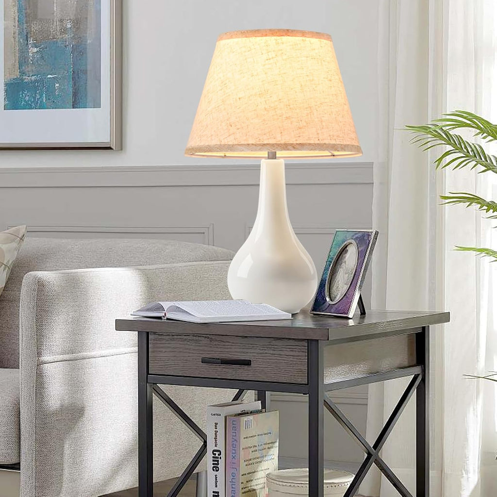 Modern White Ceramic Bedside Lamp Set