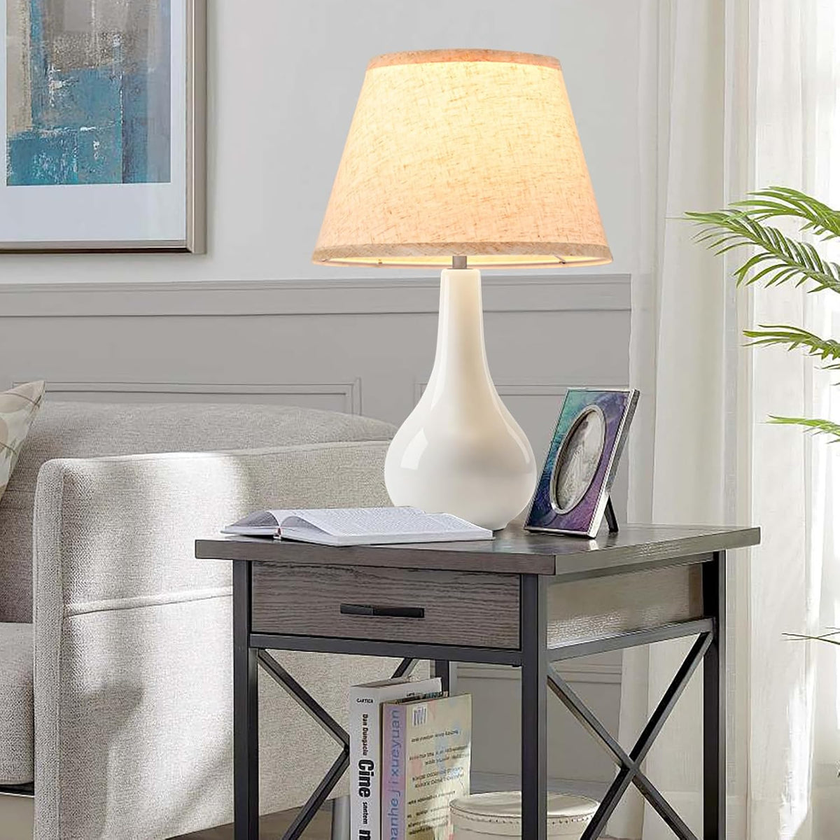 Modern White Ceramic Bedside Lamp Set