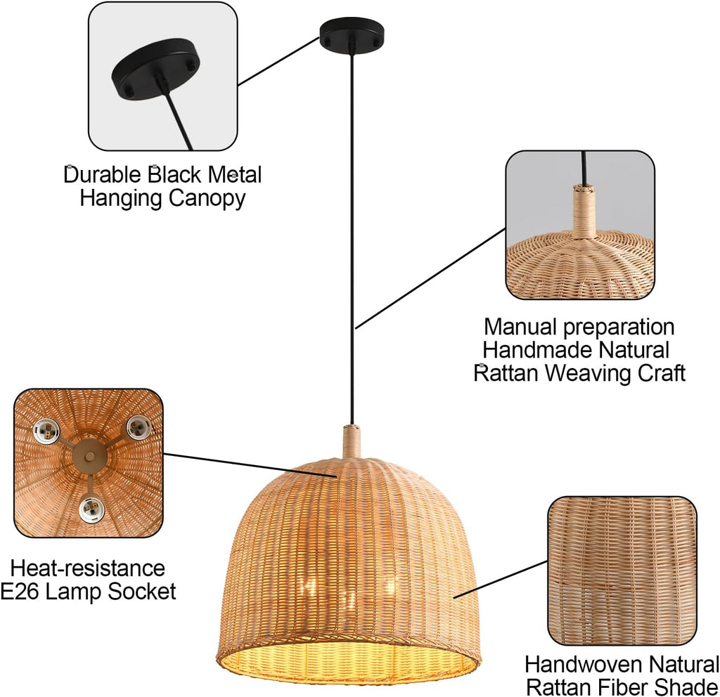 Hand‑Woven Wicker Rattan Pendant Light