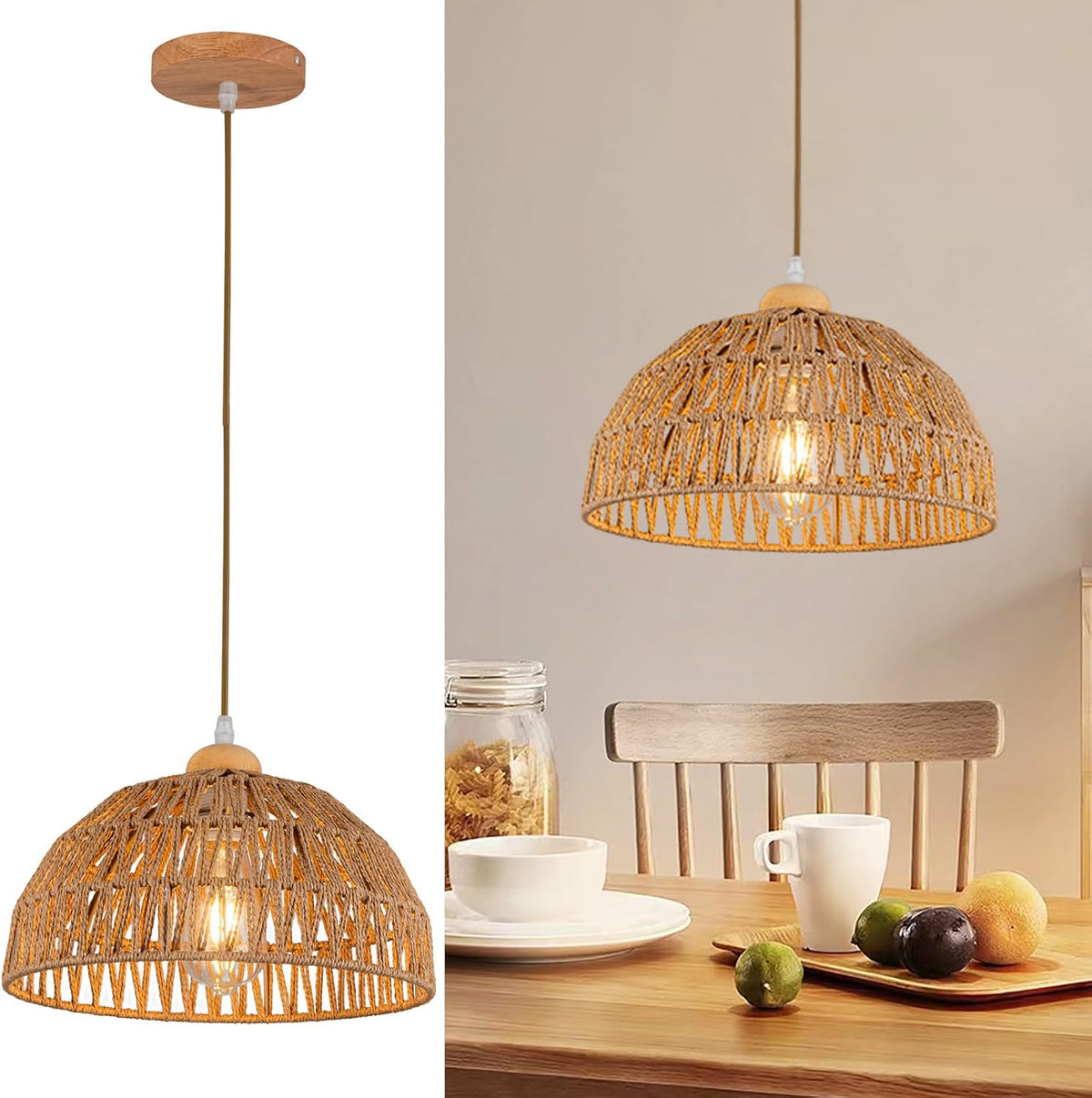 Boho Rattan Woven Kitchen Pendant Light