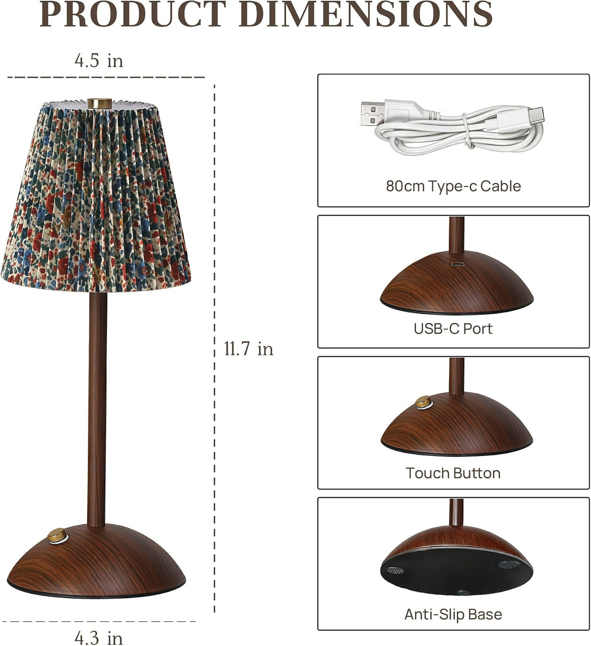 Rechargeable Vintage Floral Cordless Table Lamp