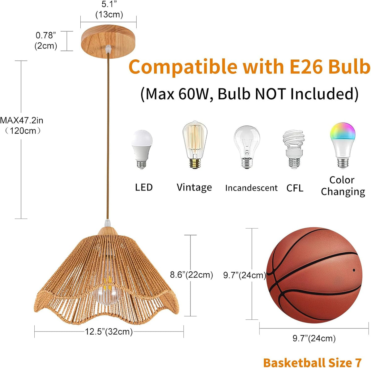 Boho Woven Rattan Hanging Pendant Light