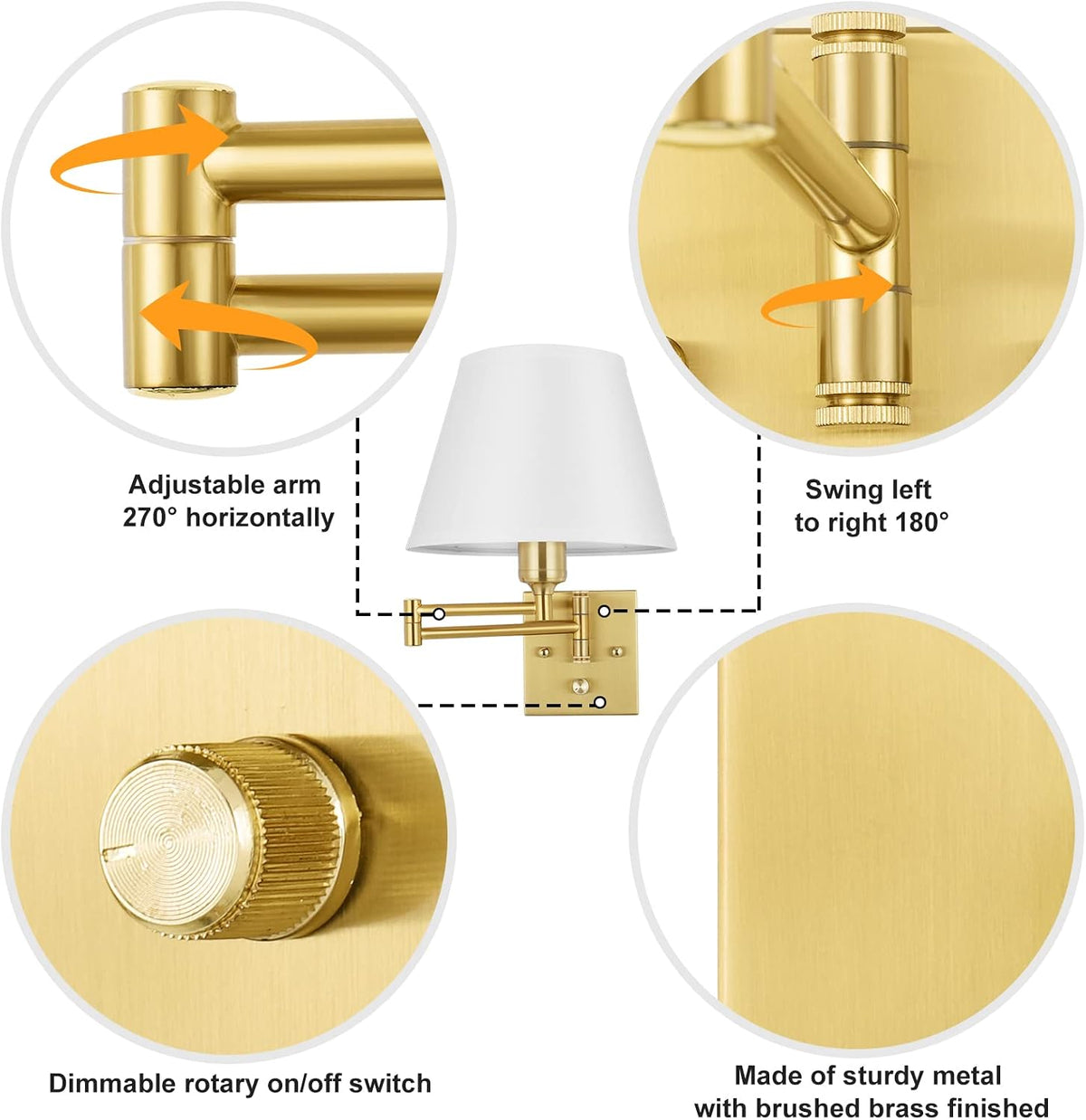 Dimmable Swing‑Arm Plug‑in Wall Sconces Set