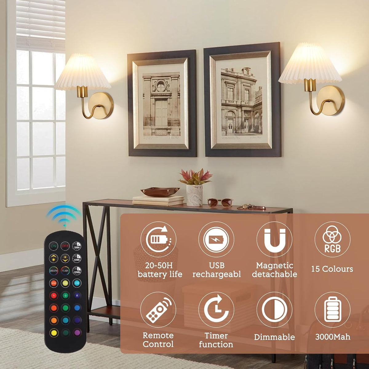 Rechargeable Pleated Wireless Wall Sconces Set