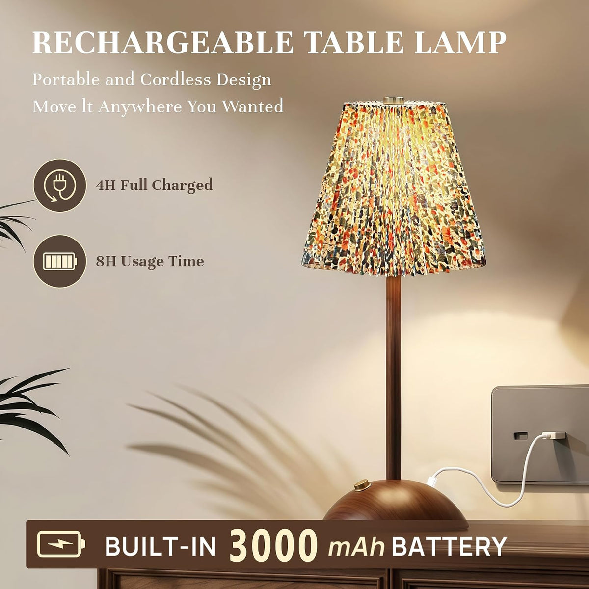 Rechargeable Vintage Floral Cordless Table Lamp