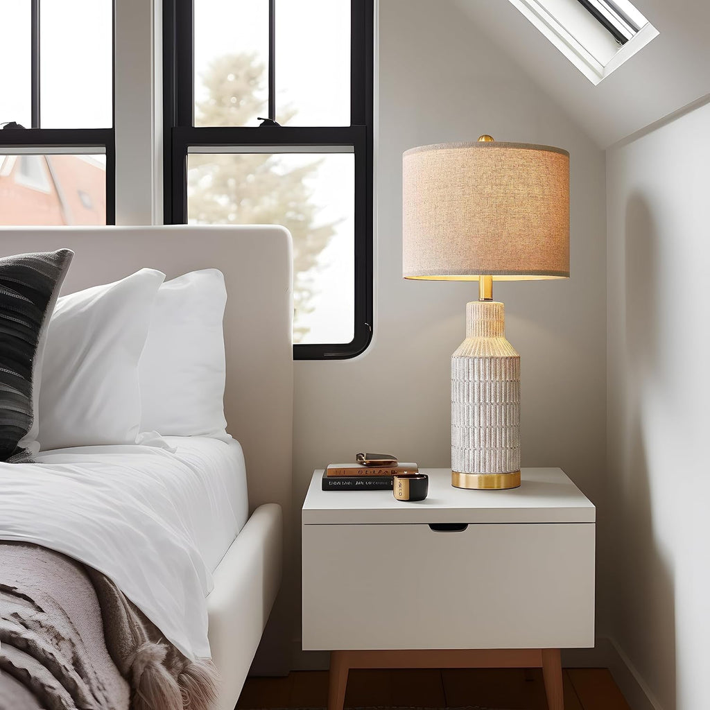 Modern White‑Washed Ceramic Bedside Lamps Set