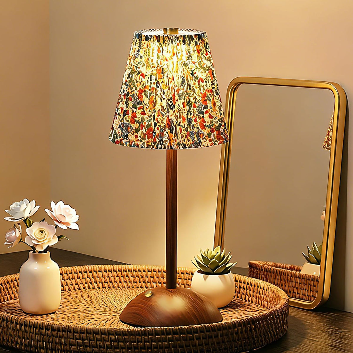 Rechargeable Vintage Floral Cordless Table Lamp