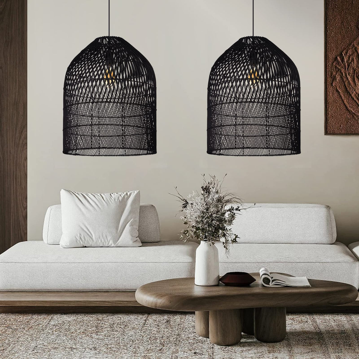 Handmade Wicker Rattan Bell Pendant Light
