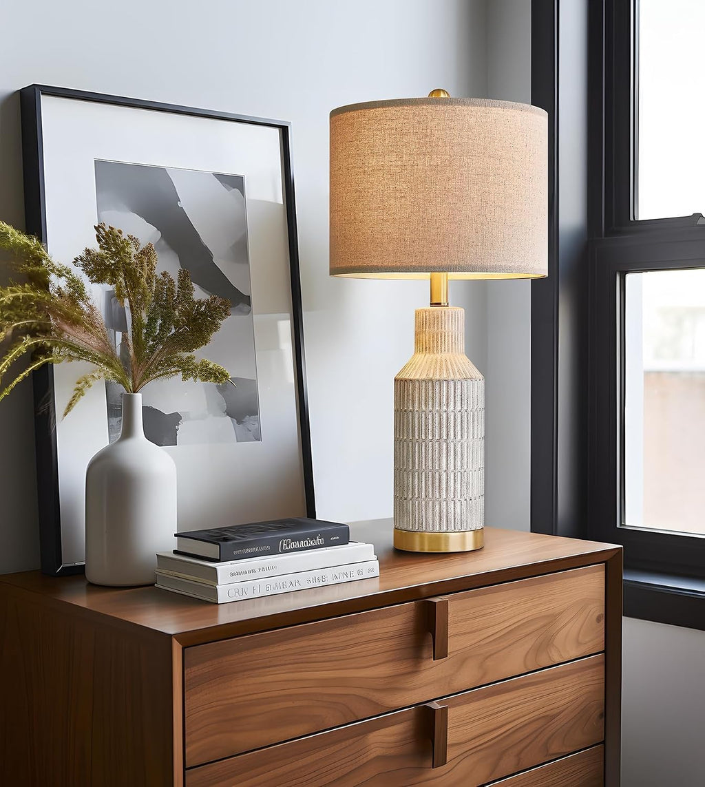 Modern White‑Washed Ceramic Bedside Lamps Set