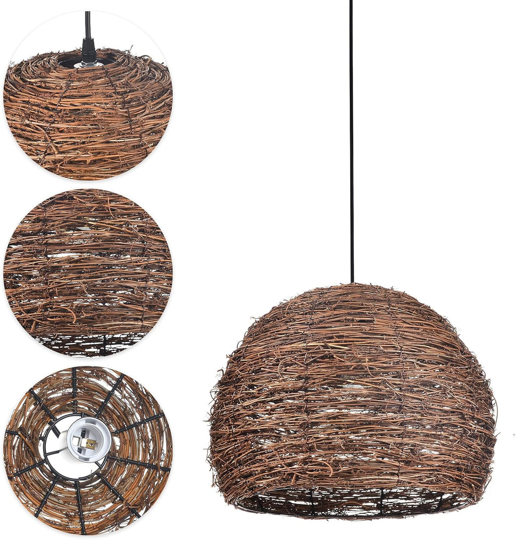 Rustic Woven Rattan Hanging Pendant Light
