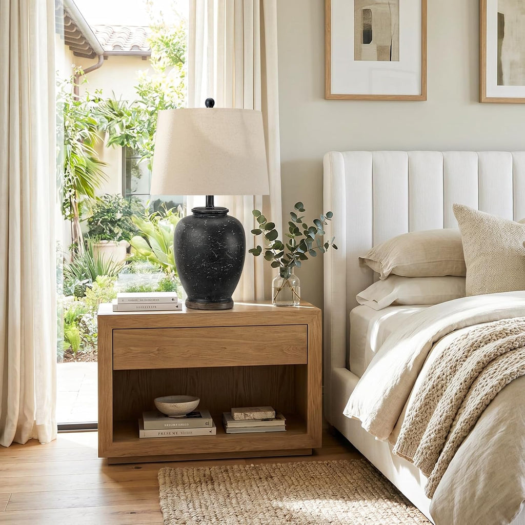 Vintage Matte Black Ceramic Table Lamp