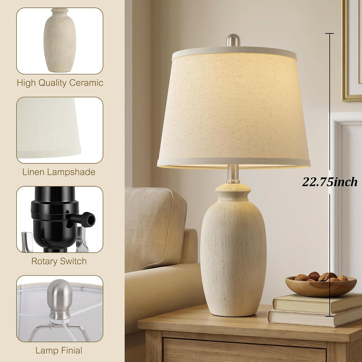 Ceramic Bedside Table Lamps Set Of 2