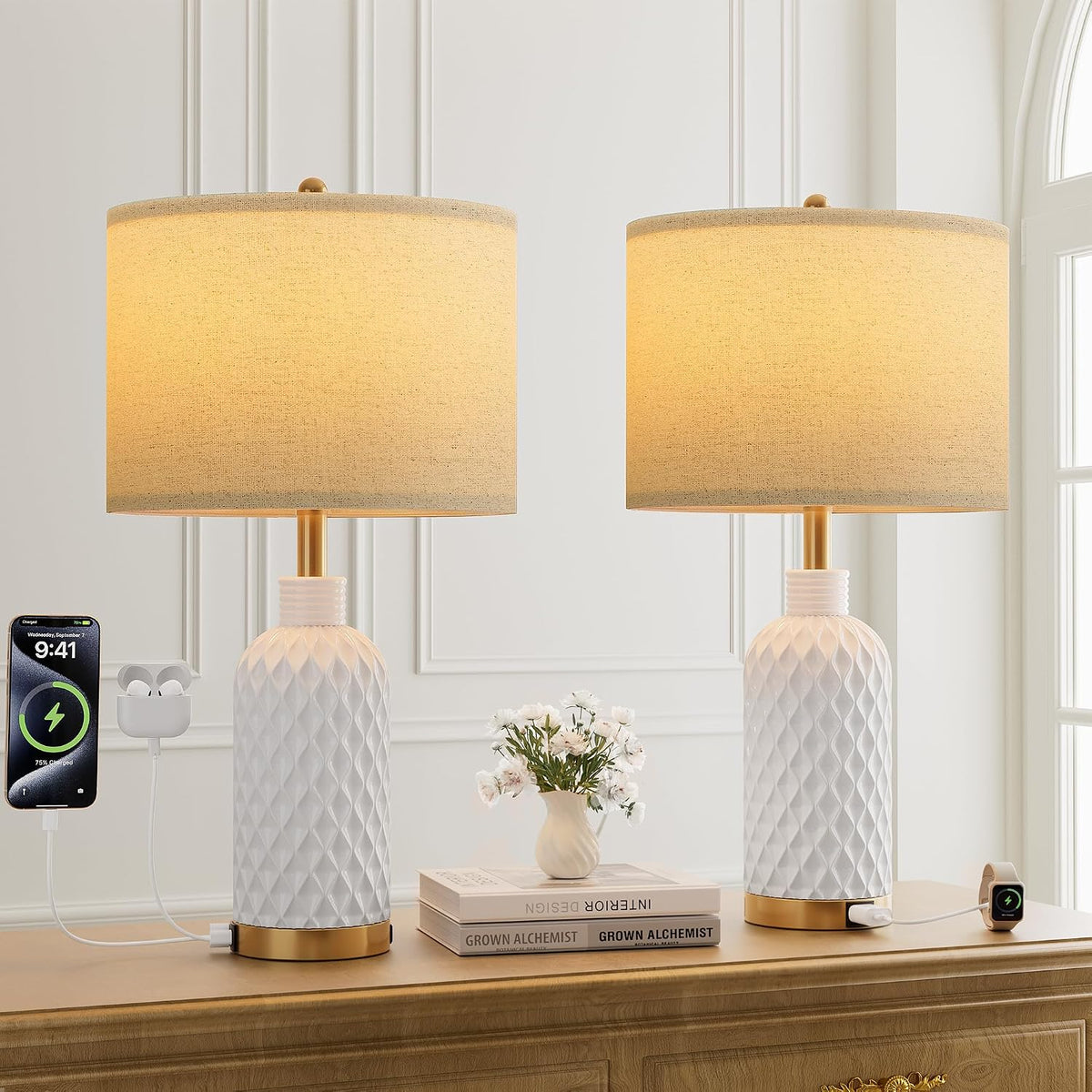 Modern Ceramic Bedside Lamp Set Of 2