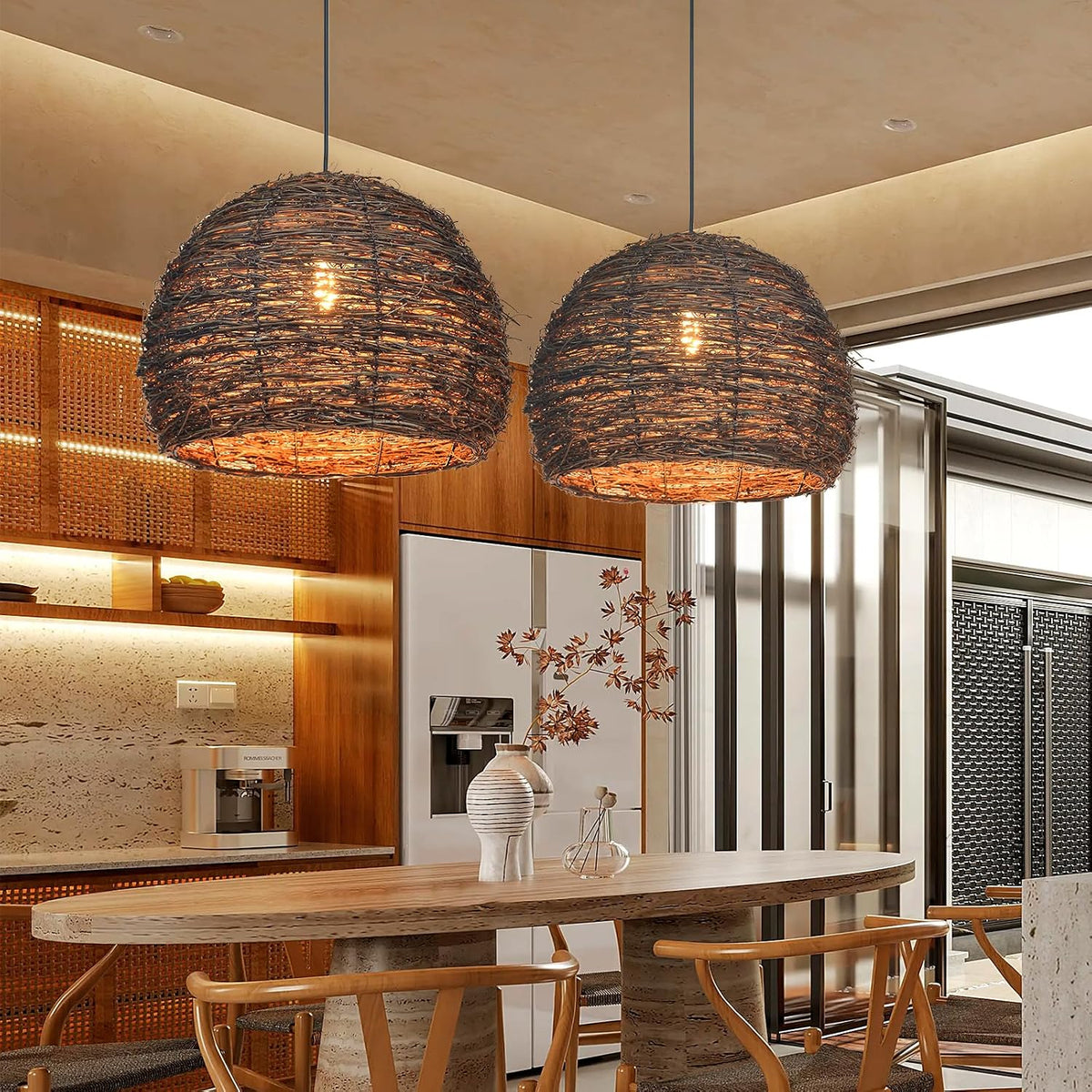 Rustic Woven Rattan Hanging Pendant Light