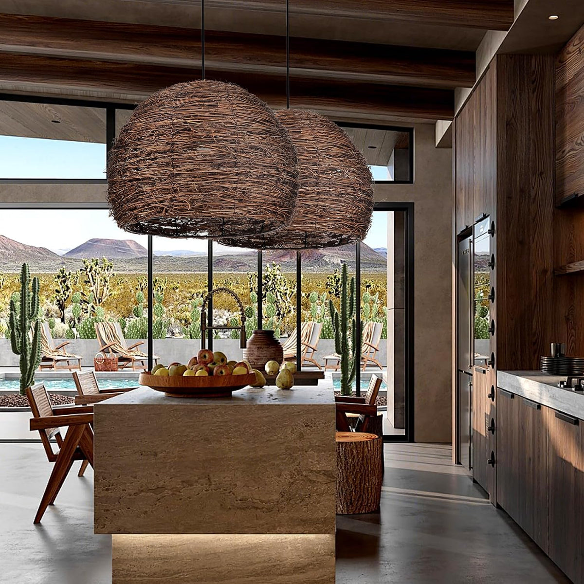 Rustic Woven Rattan Hanging Pendant Light