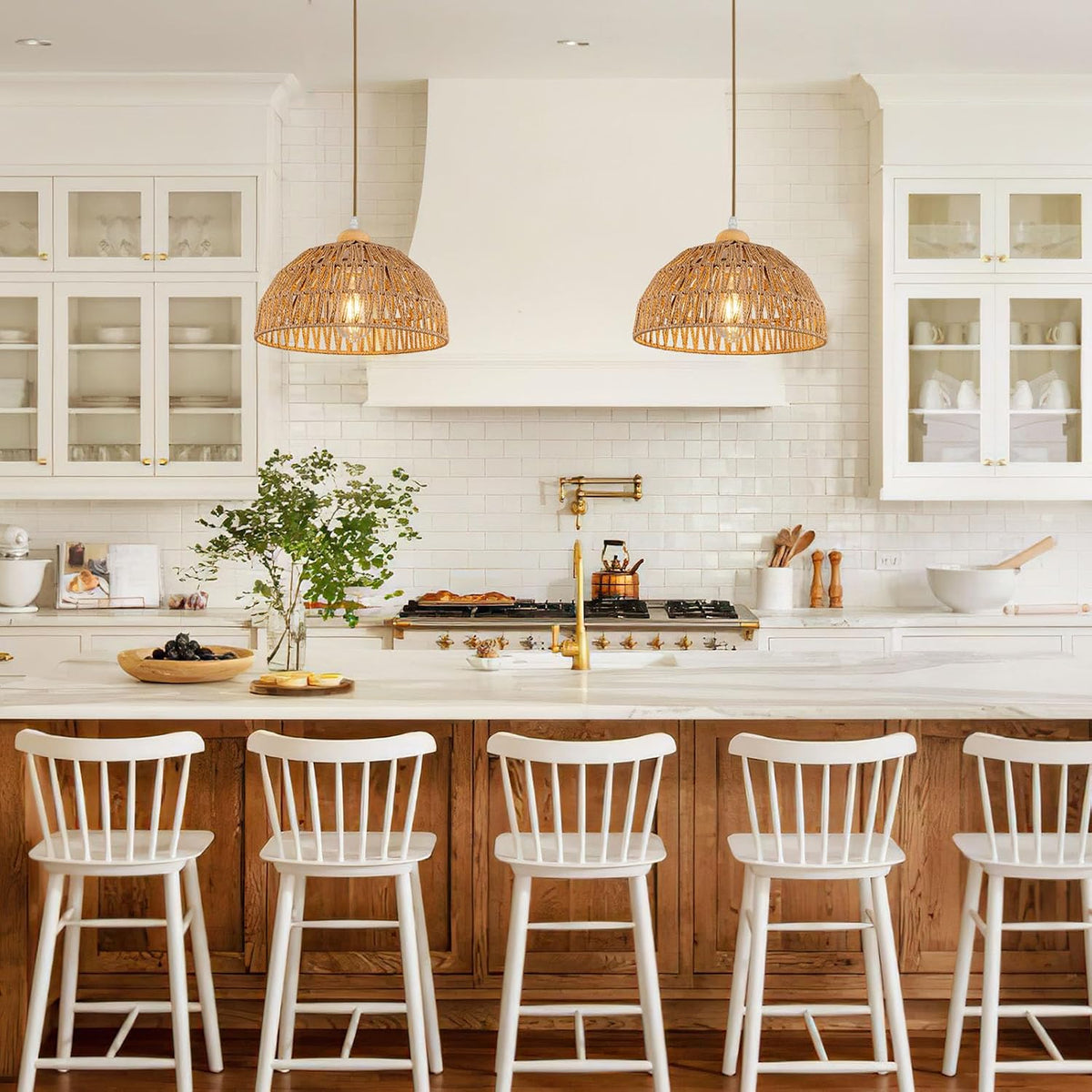 Boho Rattan Woven Kitchen Pendant Light