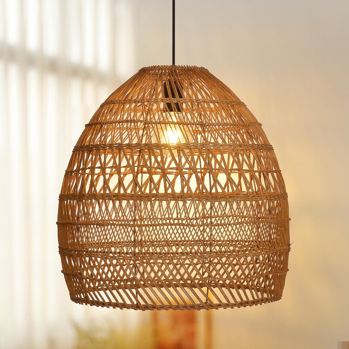 Rustic Woven Rattan Ceiling Pendant Light