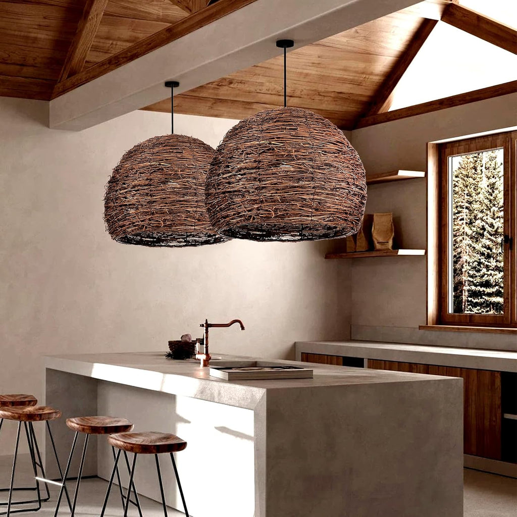 Rustic Woven Rattan Hanging Pendant Light