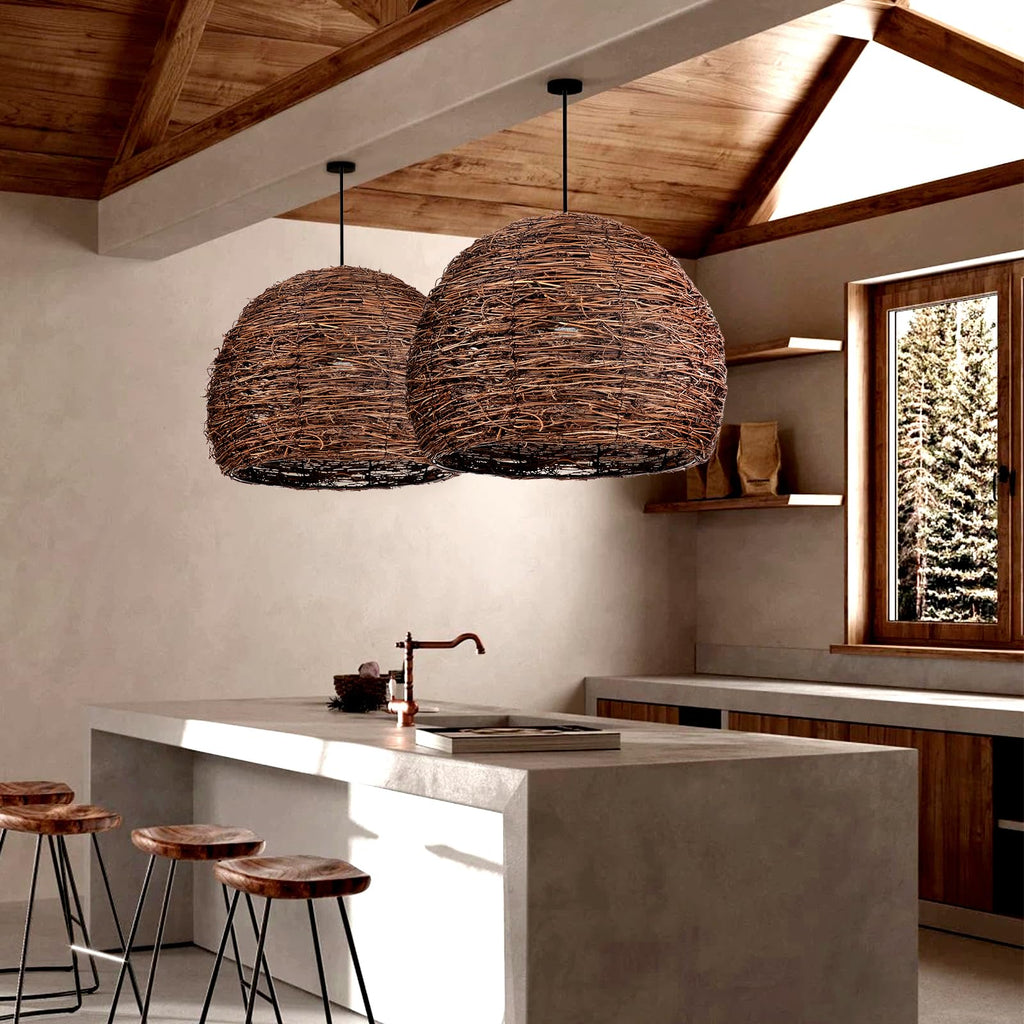 Rustic Woven Rattan Hanging Pendant Light