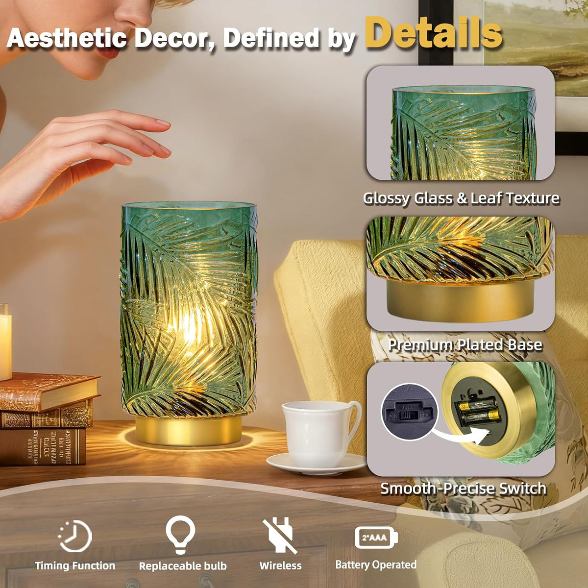 Decorative Cordless Battery Table Lamp With Timer