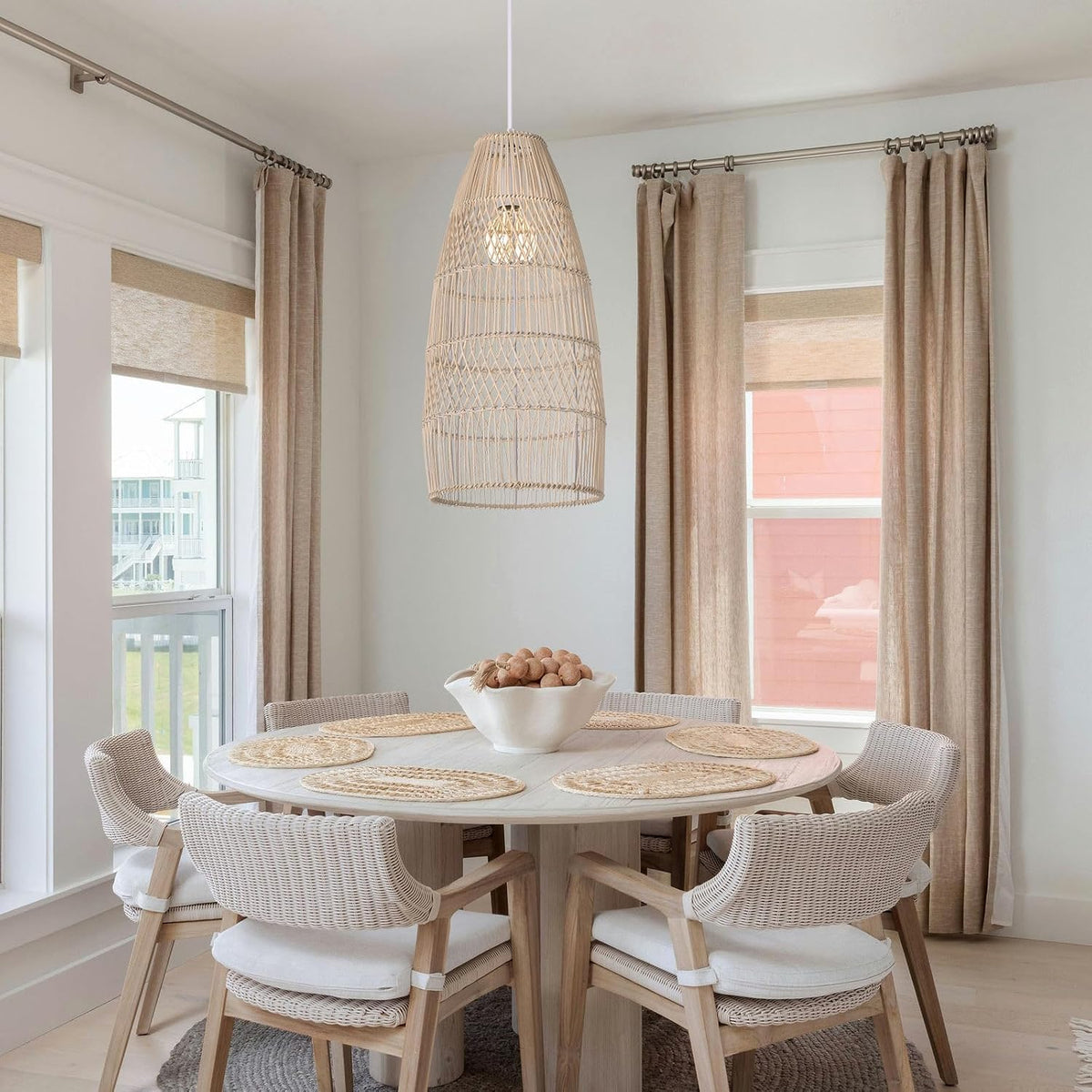 Boho Wicker Rattan Basket Pendant Light
