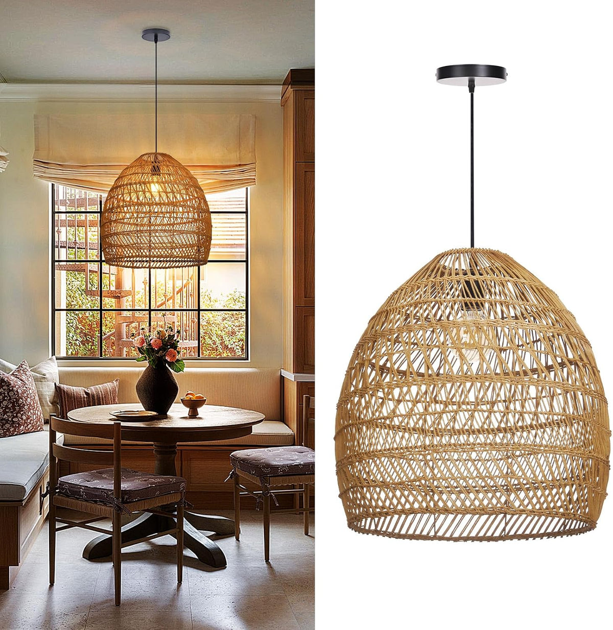 Rustic Woven Rattan Ceiling Pendant Light