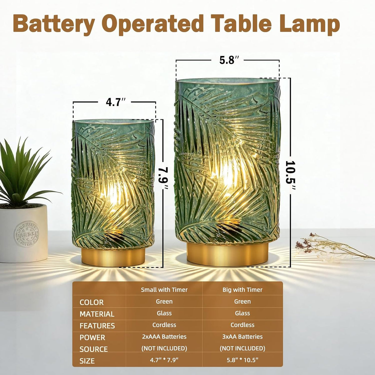 Decorative Cordless Battery Table Lamp With Timer