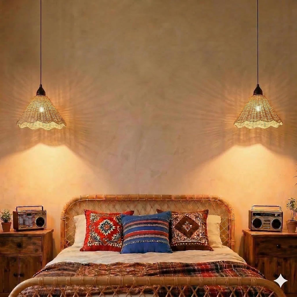 Hand‑Woven Scalloped Rattan Pendant Lights